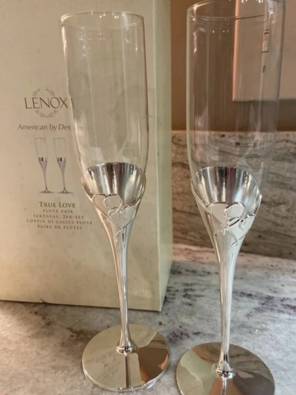 Lenox Clear Glass and Silver Champagne Flutes